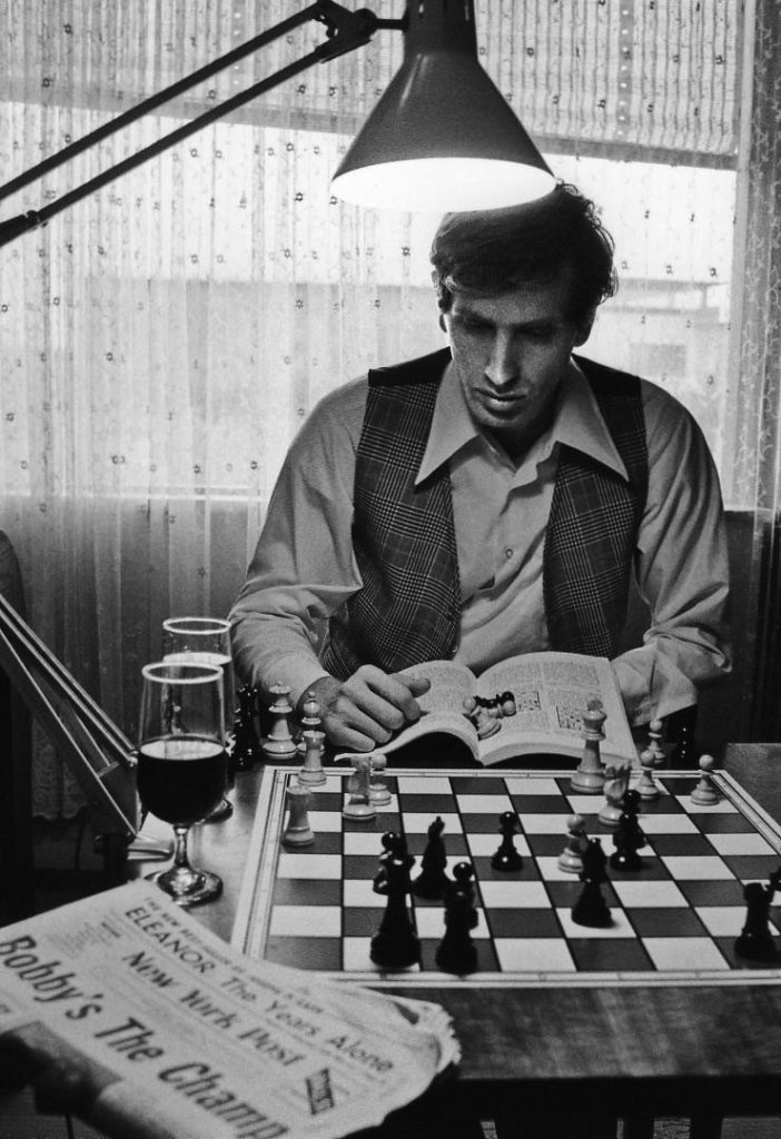 Bobby Fischer at the chessboard. 
