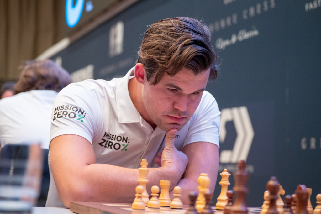Magnus Carlsen at the Grenke Chess Classic representing Mission Zero %