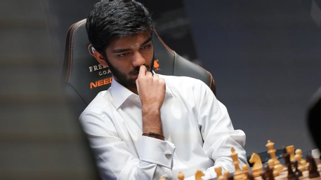 Indian grandmaster Gukesh Dommaraju playing at the Freestyle Chess G.O.A.T. Challenge quarter finals in Germany in February. Marcus Brandt/picture alliance/Getty Images