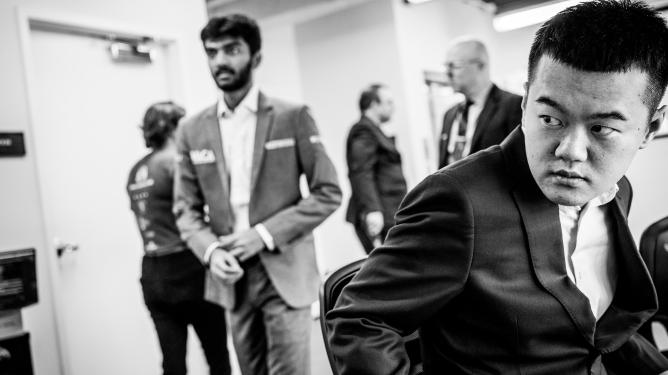 Gukesh and Ding before their game at the 2024 Sinquefield Cup. Photo: Lennart Ootes/Grand Chess Tour.