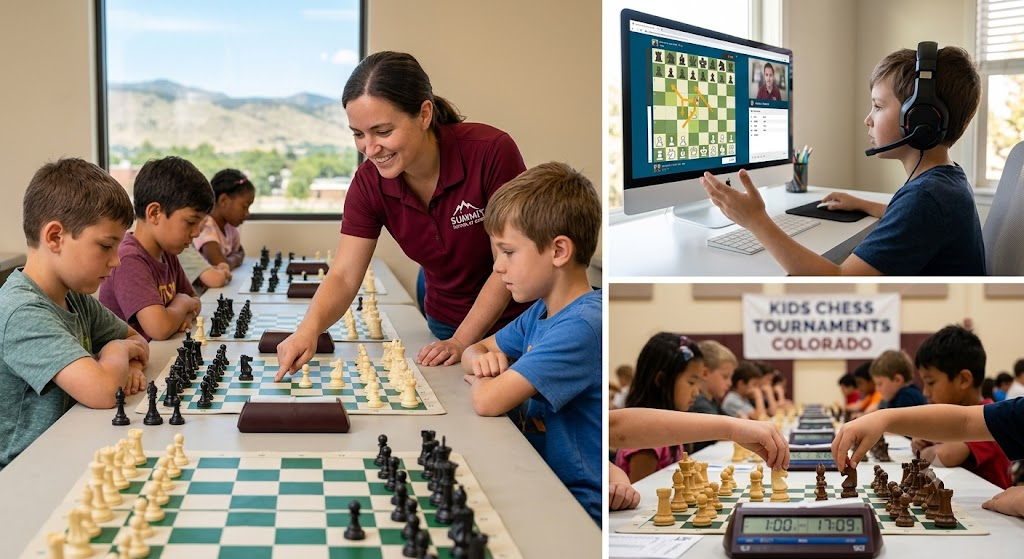 Young students deeply focused while participating in interactive summer chess camps in Denver.